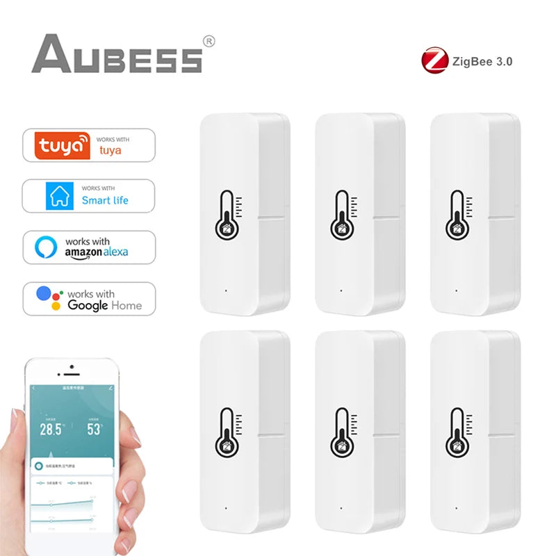 Aubess Smart Zigbee Temperature & Humidity Sensor – Works With Alexa, Google Home & Tuya App